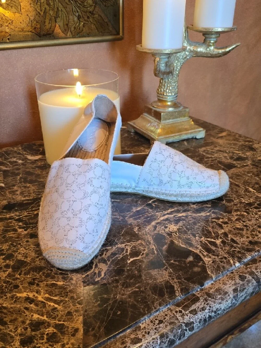 Coach Cream Logo Espadrille Slip-On Flats Size 9